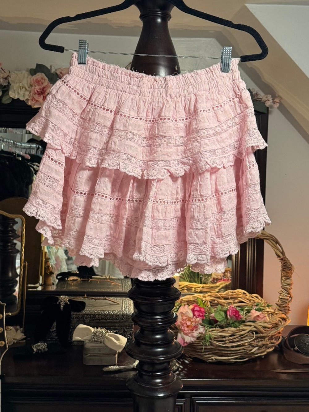 LoveShackFancy Vintage pink Dyed mini skirt Small